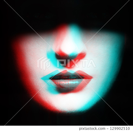 Close-up woman sparkling lips in RGB color effect 129902510