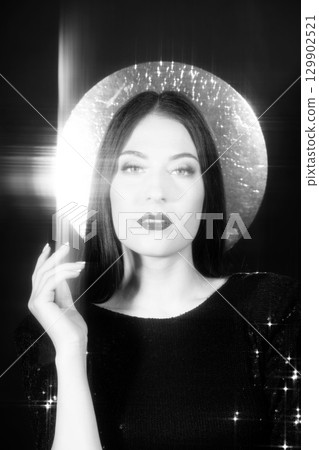 Fashion woman portrait with shining black dress Fashion woman portrait with shining black dress 129902521