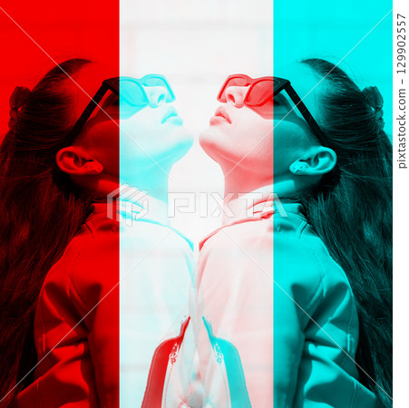 Beautiful woman with long dark hair and sunglasses outdoor close-up portrait Beautiful woman with long dark hair and sunglasses outdoor close-up portrait 129902557