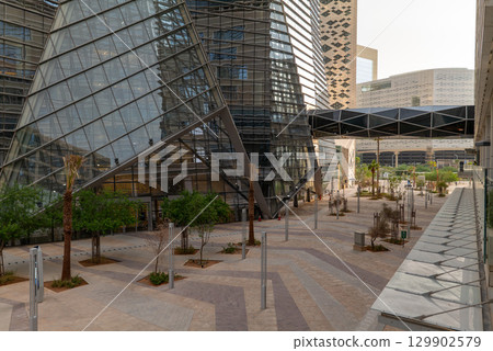 Futuristic Atrium and Glass Facade in King Abdullah Financial District, Riyadh. 129902579