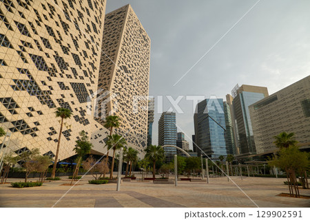 Geometric Facade of Modern Building in King Abdullah Financial District, Riyadh Geometric Facade of Modern Building in King Abdullah Financial District, Riyadh 129902591