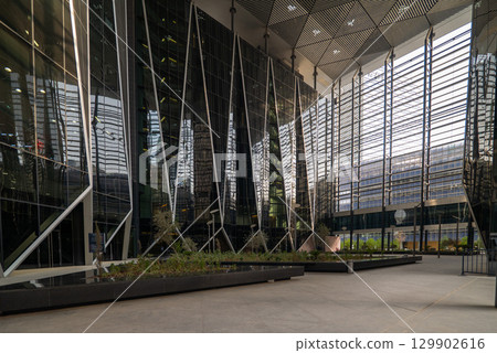 Futuristic Atrium and Glass Facade in King Abdullah Financial District, Riyadh. 129902616