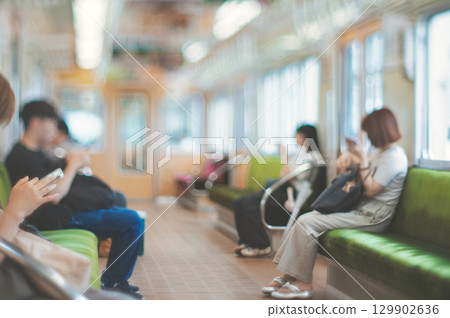 Blurred scenery inside the train 129902636