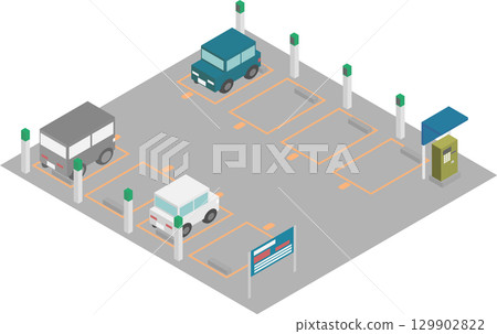 Isometric flapless parking lot image material 129902822