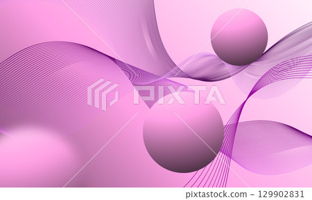 pink purple lines wave curves with circles ball 3d on soft gradient abstract background 129902831