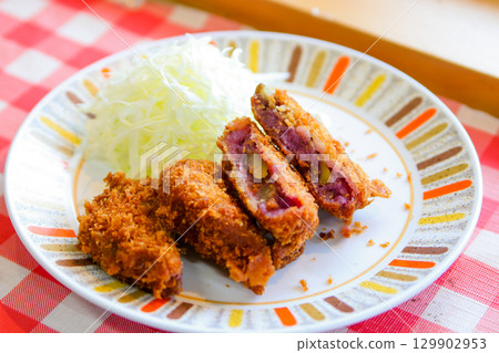 Purple sweet potato and chestnut croquette Purple sweet potato and chestnut croquette 129902953