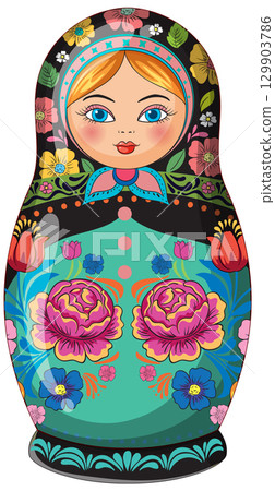 Traditional Russian Matryoshka Doll with Floral Patterns 129903786