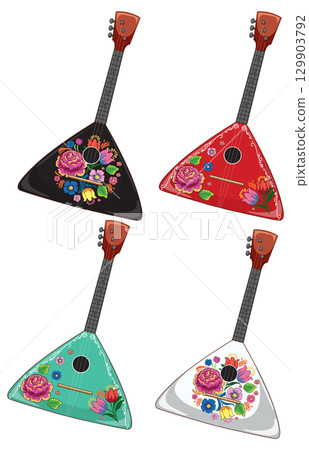 Colorful Balalaikas with Floral Folk Art Patterns 129903792