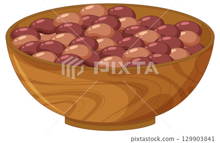 Wooden Bowl Filled with Red and Brown Beans 129903841
