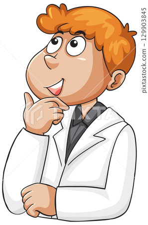 Curious Young Scientist Thinking in Lab Coat 129903845