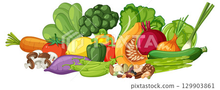 Colorful Assortment of Fresh Vegetables in Flat Vector Style 129903861