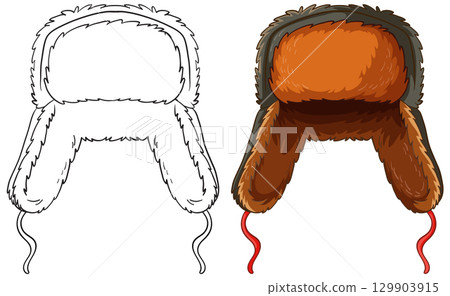 Fur Lined Russian Ushanka Hat Front View Vector 129903915