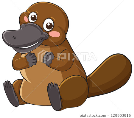 Cute Cartoon Platypus Sitting and Smiling Cute Cartoon Platypus Sitting and Smiling 129903916