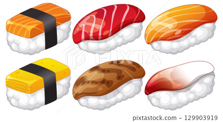 Assorted Nigiri Sushi Vector Illustration Set Assorted Nigiri Sushi Vector Illustration Set 129903919