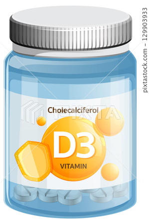 Vitamin D3 Supplement Bottle Vector Illustration 129903933