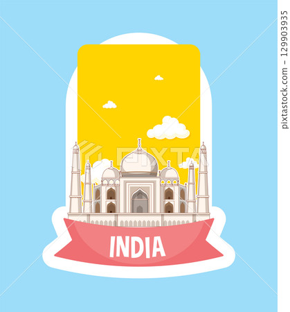 Taj Mahal Vector Illustration with Vibrant Colors 129903935