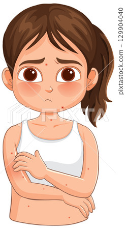 Worried Girl With Rash and Itchy Skin in Tank Top 129904040