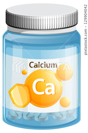 Calcium Supplement Bottle Vector Illustration with Tablets 129904042