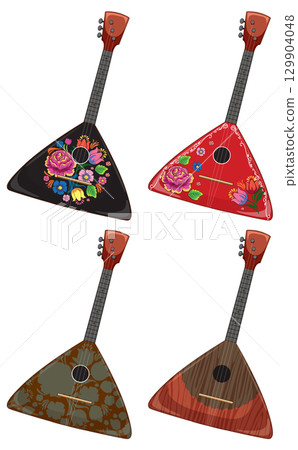 Set of Decorative Russian Balalaikas with Floral Patterns Set of Decorative Russian Balalaikas with Floral Patterns 129904048
