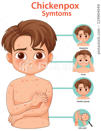 Chickenpox Symptoms in Children Illustrated Infographic 129904049