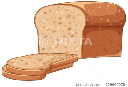 Whole Wheat Bread Loaf with Sliced Pieces Illustration 129904078