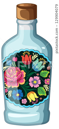 Glass Bottle with Colorful Floral Folk Art Design Glass Bottle with Colorful Floral Folk Art Design 129904079