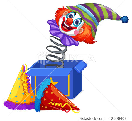 Jack-in-the-Box Clown with Party Hats Vector Jack-in-the-Box Clown with Party Hats Vector 129904081