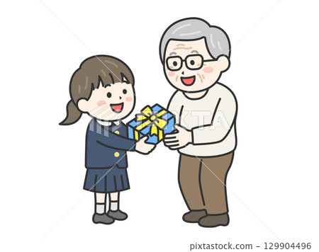 敬老日,身穿制服的女孩送給祖父的禮物插圖 | 敬老日 敬老日,身穿制服的女孩送給祖父的禮物插圖 | 敬老日 129904496