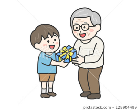 敬老日,男孩給祖父送禮物的插圖 | 敬老日 敬老日,男孩給祖父送禮物的插圖 | 敬老日 129904499