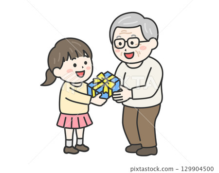 敬老日女孩送給爺爺禮物的插畫 | 敬老日 敬老日女孩送給爺爺禮物的插畫 | 敬老日 129904500