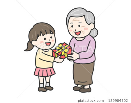 敬老日女孩送給祖母禮物的插圖 | 敬老日 129904502