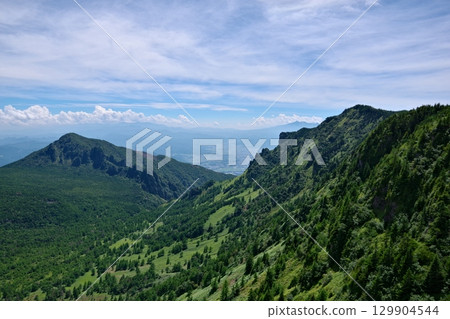 View of Mt. Kurofuda and Sakudaira from Mount Jabone on the outer rim of Mount Asama 129904544