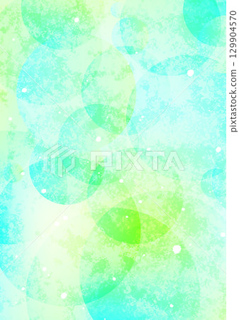 日式紙張紋理上帶有水彩風格淺藍色和綠色圓圈和光球的抽象背景設計，A4 尺寸，縱向 129904570
