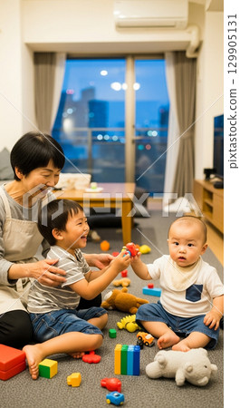 奶奶和孫子溫暖的場景 129905131