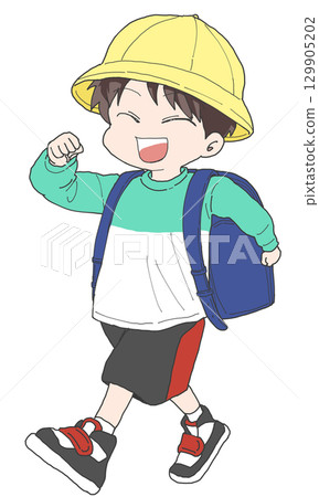 一個背著書包的男孩微笑著 129905202