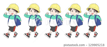 男孩背著書包臉部表情集 129905218