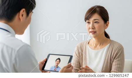 患者透過遠距醫療諮詢醫生的數位健康場景 129905247