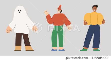 Halloween cartoon character set. Flat illustration of halloween character. Vector illustration. 129905332