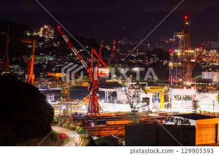 Night view of the shipyard in Sasebo City, Nagasaki Prefecture Night view of the shipyard in Sasebo City, Nagasaki Prefecture 129905393