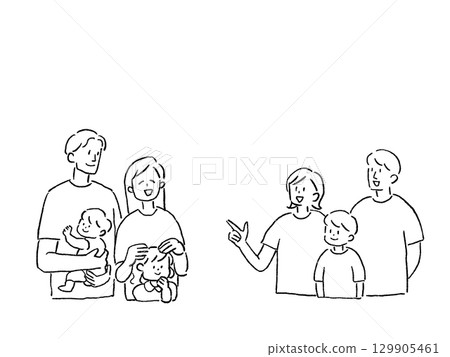 兩個家庭，家庭集，線條畫 129905461