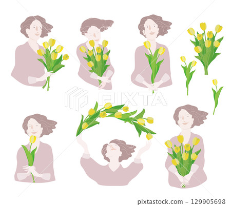 拿著鬱金香花的夫人 129905698