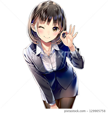 女商人做出「OK」手勢(漫畫/動漫風格) 女商人做出「OK」手勢(漫畫/動漫風格) 129905758