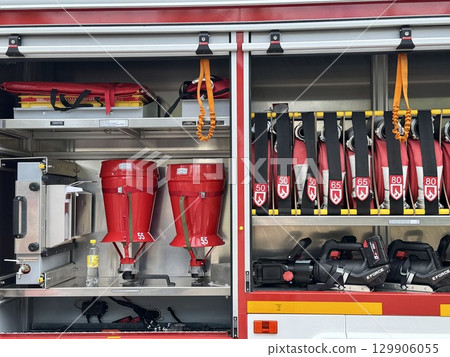Fire technical armament of a fire truck. High quality photo Fire technical armament of a fire truck. High quality photo 129906055