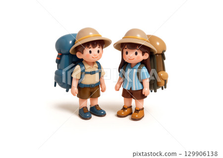 爬山的孩子男孩和女孩 129906138