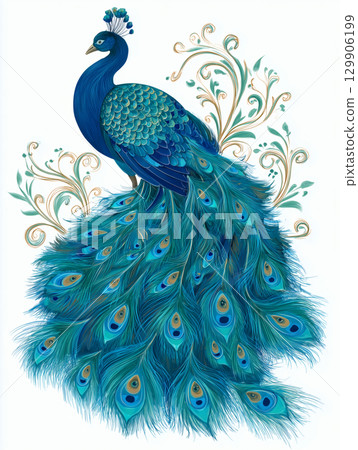 藍色孔雀開屏插畫 藍色孔雀開屏插畫 129906199