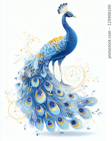 藍色孔雀開屏插畫 藍色孔雀開屏插畫 129906200