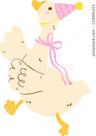 Cute Happy Girly Goose Birthday Wearing Pink Party Hat Doodle 129906353