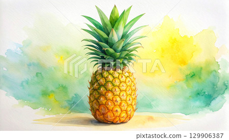 水彩鳳梨插畫背景 129906387