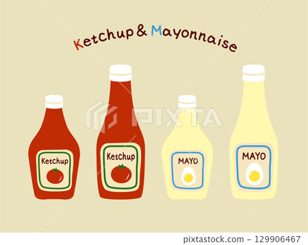 Illustration of ketchup and mayonnaise 129906467