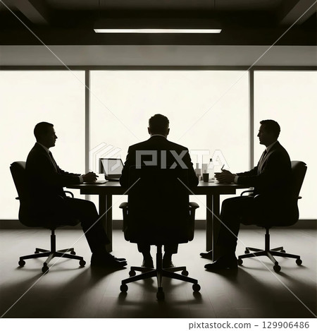 Silhouettes of business people in a meeting 129906486